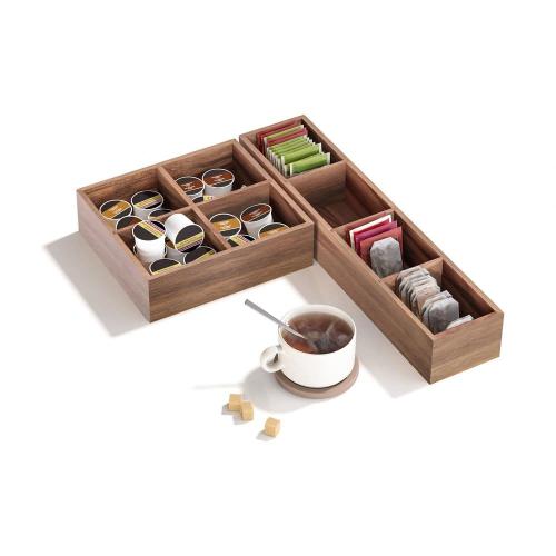 Seville Classics 4-Piece Acacia Wood Expandable Drawer Storage Organizer Box Set 11.85 in. W to 18.4 in. W x 17.5 in. D x 2.5 in. H Brown