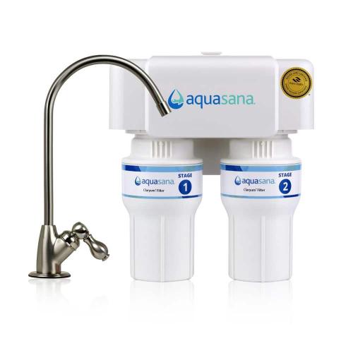 Aquasana Under Sink Drinking Water Filter : 2-Stage : Reduce up to 99.99% of 78 Contaminants: Brushed Nickel Faucet