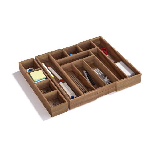 Seville Classics 4-Piece Acacia Wood Expandable Drawer Storage Organizer Box Set 11.85 in. W to 18.4 in. W x 17.5 in. D x 2.5 in. H Brown