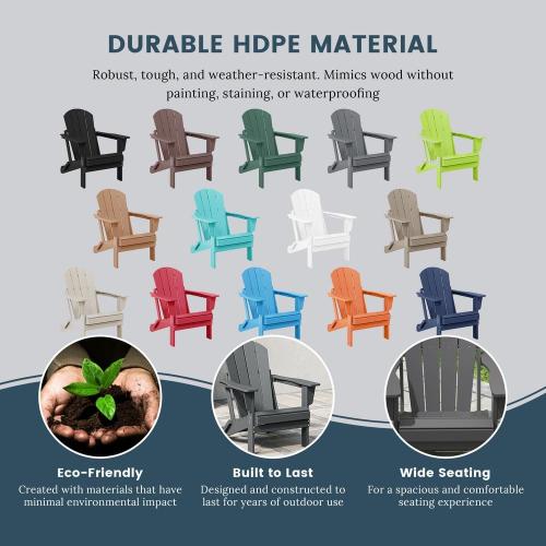 Laguna Fade Resistant Outdoor Patio HDPE Poly Plastic Classic Folding Adirondack Lawn Chair in Gray