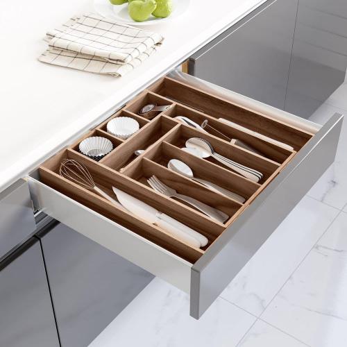 Seville Classics 4-Piece Acacia Wood Expandable Drawer Storage Organizer Box Set 11.85 in. W to 18.4 in. W x 17.5 in. D x 2.5 in. H Brown
