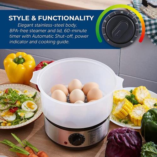 Silver 2.5 Quart Elcteric Food Vegetable Steamer with BPA-Free Steamer Tray, Auto Shut-off 60-min Timer