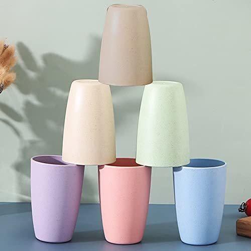 Numkey 20 oz [set of 6] Wheat Straw Cups Plastic Cups Reusable Unbreakable Drinking Cups Dishwasher Safe Water Glasses BPA Free cup Set For Kitchen Camping Party (Multicolor)