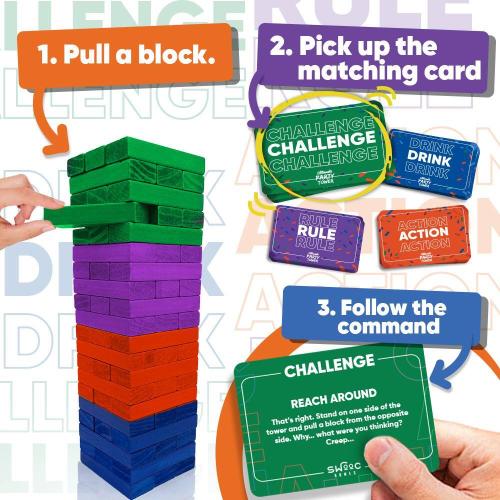Ultimate Party Tower - 100 Original Commands, 60 Blocks and 1000's of Hilarious Rule Combinations - Fun Party Games