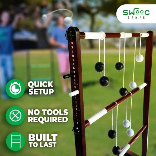 Wooden Ladder Ball Game Set (Weather Resistant) 10 Games Included and Carrying Case Easy to Assemble Ladder Toss