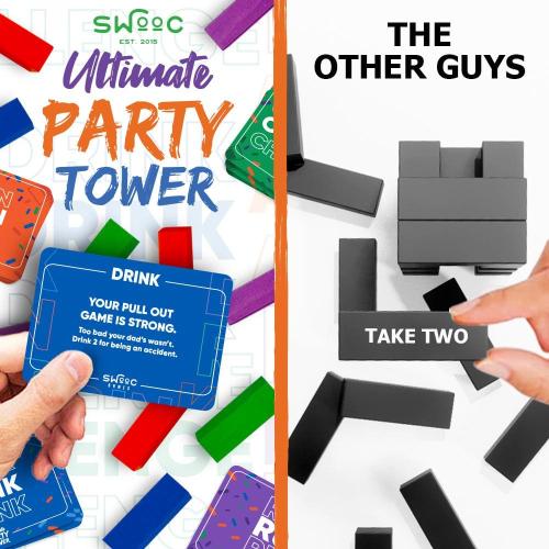 Ultimate Party Tower - 100 Original Commands, 60 Blocks and 1000's of Hilarious Rule Combinations - Fun Party Games