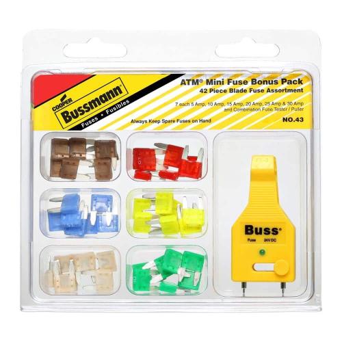 ATM 42-Piece Automotive Mini Blade Fuse Kit with Fuse Tester/Puller