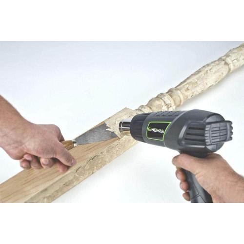 Grey 12.5-Amp Dual-Temperature Heat Gun with High/Low Settings and Air Reduction, Reflector, and 2 Deflector Nozzles
