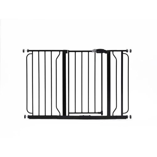 30 in. Tall Black Easy Step Extra Wide Metal Walk-Through Gate, Comes with a 4  and 12 Extension