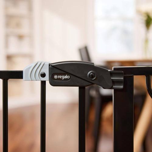 30 in. Tall Black Easy Step Extra Wide Metal Walk-Through Gate, Comes with a 4  and 12 Extension