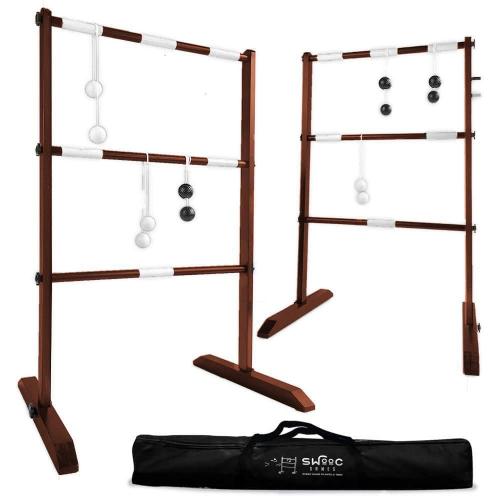 Wooden Ladder Ball Game Set (Weather Resistant) 10 Games Included and Carrying Case Easy to Assemble Ladder Toss