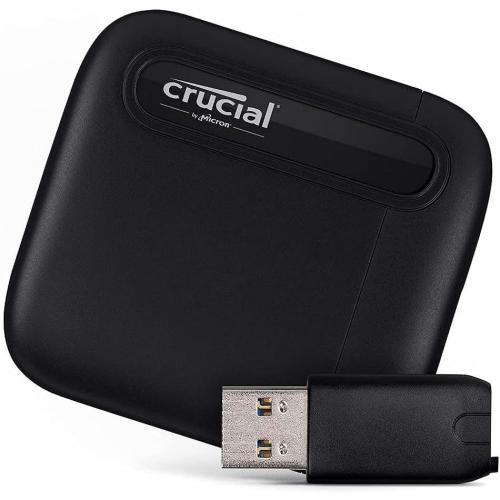 Crucial X6 1TB Portable SSD with USB-A adapter - Up to 800MB/s - PC and Mac - USB 3.2 External Solid State Drive - CT1000X6SSD9 1TB X6 + USB-A adapter