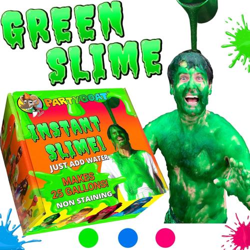 INSTANT GREEN SLIME POWDER. Bulk 25 Gallon Kit! Just Add Water. Make a Slime Bath or Pool. Mix 20 x 5qt big buckets of Slime! Dump on Heads in Fundraisers & Party Games. Shoot from Slime Blaster Guns.