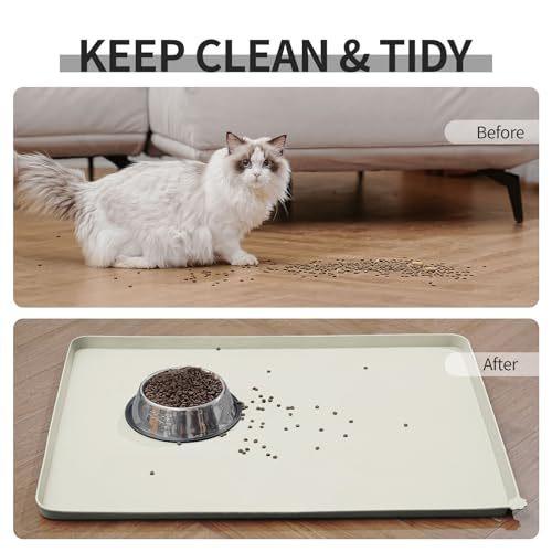 Reopet Waterproof Pet Feeding Mat with High Raised Edges Heavier and Thicker Placemats for Cat Dog Water Bowl with BPA Free Dogs Cats Food Mats for Messy Drinkers to Prevent Spill and Protect Floors
