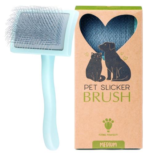 Pet Slicker Brush With Soft Massage Grooming Stainless Steel Pins - Slide This Universal Miracle Coat Slicker Brush for Dematting, Shedding Fur, and Undercoat - Ideal Gift for Professional Pet Groomer