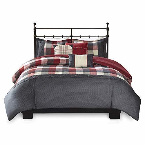 Madison Park Ridge Duvet Cover Full/Queen Size - Red Plaid Duvet Cover Set – 6 Piece – Ultra Soft Microfiber Light Weight Bed Comforter Covers Full/Queen(90 x90) (MP12-4672)