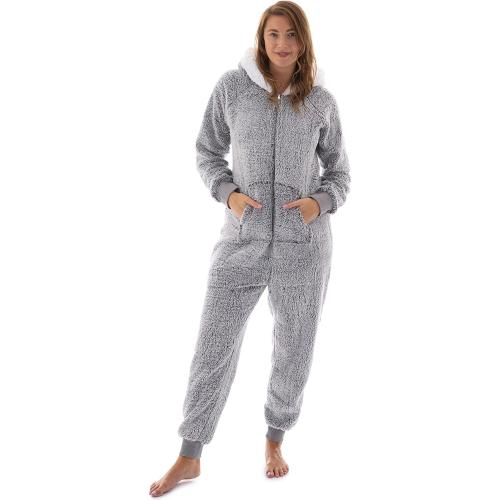 The Big Softy - Adult Onesie Pajamas for Women, Teddy Fleece Womens Onesie Pajamas, Fuzzy Pajama Onesies for Women, Teens PJs Large Grey