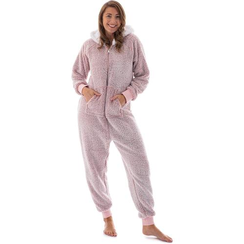 The Big Softy - Adult Onesie Pajamas for Women, Teddy Fleece Womens Onesie Pajamas, Fuzzy Pajama Onesies for Women, Teens PJs Large Pink