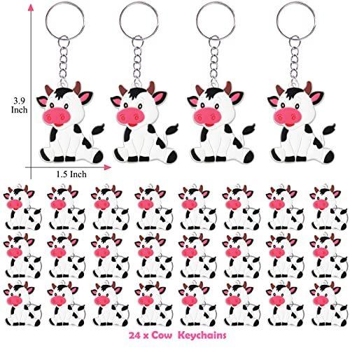CiciBear 24 Pack Cow Keychains Party Decoration for Guests Cow Themed PartyFarm Animals Baby Shower School Party Kids Birthday
