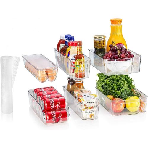 1 Sagler fridge bins and organizers Set of 10 - Stackable refrigerator bins set includes 6 bins for food containers and 4 precut shelf liners for fridge shelf's