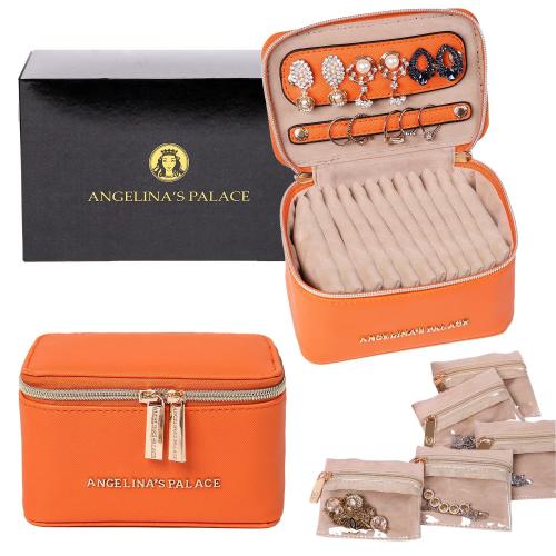 Angelina's Palace Jewelry Organizer Case Bridesmaid Gifts Travel Bag Vegan Leather Box for Necklace Earring Bracelet Ring(light terracotta)