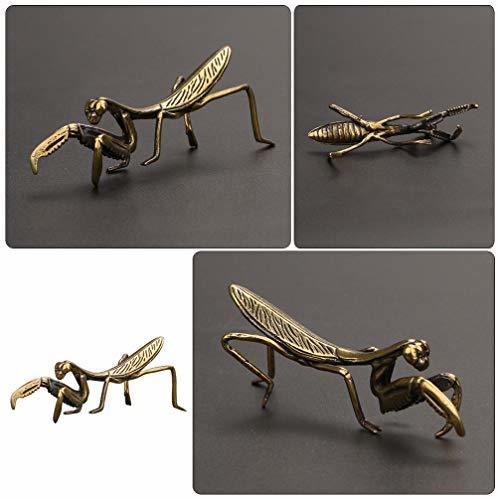 2PCS Copper Praying Mantis Feng Shui Brass Statue Animal Garden Sculpture Figurine for Art Graden Yard Tea Table Spring Easter Feastival Decor Collectible Golden