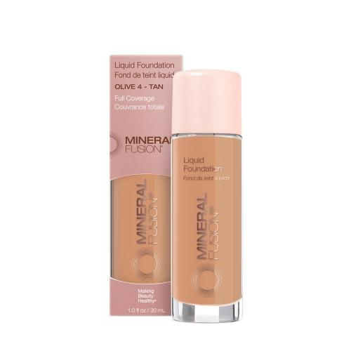 Mineral Fusion Full Coverage Foundation Liquid Foundation - Olive 4- Med to Tan Complexion w/Olive/Green Undertones Lightweight Matte Finish Up to 12 Hr Hydration Hypoallergenic & Vegan 1 fl. oz