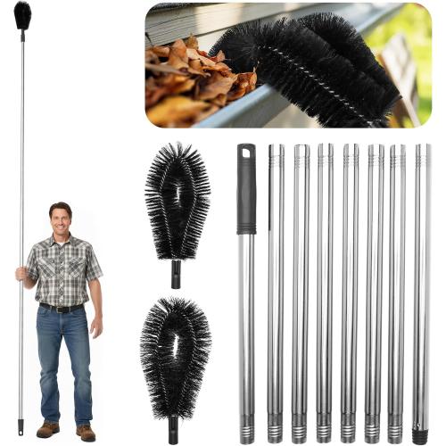 Premium 10.5 ft Gutter Cleaning Tools From The Ground Adjustable Gutter Cleaning with Pole No Ladder Needed Long Reach with Replaceable Brush Removal Leaves Trash From Roof Gutters