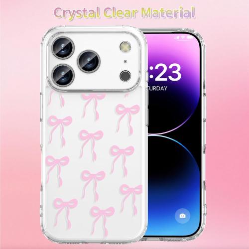 (clear pink) Case Compatible with iPhone 17 Pro 6.3 Inch with Screen Protector, Cute pink Clear Phone Cover for Women Girl｜Full Camera Protection｜Anti-Yellowing｜Shockproof & Anti-Scratch, Pink