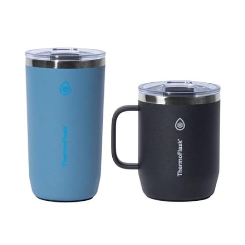 ThermoFlask Stainless Steel Insulated Coffee Mug Set, 2 Pack (Blue/Black)