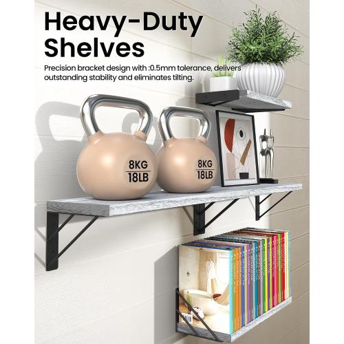 BAYKA Wall Mounted Floating Shelves (Gray and White, Set of 4, 16 Mixed)