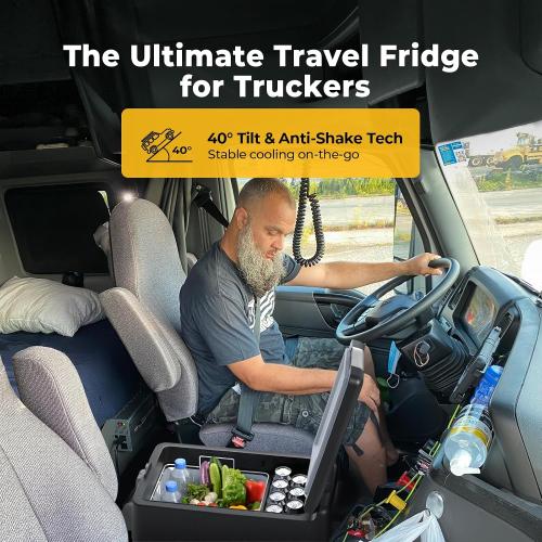 BougeRV 12V Refrigerator 42 Quart, Electric Car Cooler with MAX/ECO Mode | 12/24V DC, 45dB Quiet, -4~50°F, 3-level Battery Protection for Truck, RV, Camping, Use as freezer or refrigerator