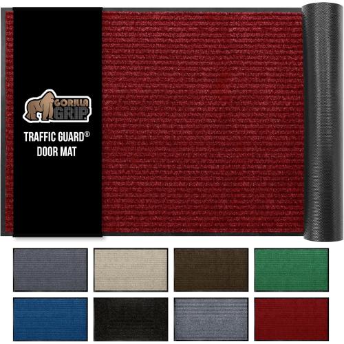 GORILLA GRIP Waterproof Traffic Guard Door Mat, 72x48, Heavy Duty Entryway Mats, Strong Backing Commercial Utility Rugs for Office Hallway, Garage Floor and Home, Low Profile Carpet Runner, Red