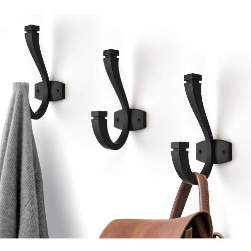 SAILING Coat Hooks - 3 Pack Matte Black Towel Hooks Robe Hooks Decorative Wall Hooks for Bathroom Bedroom Kitchen Towel Robe Clothes Cabinet Closet Bathroom Hardware