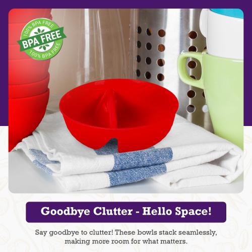 Just Solutions Crunch Anti-Soggy Cereal Bowl - Keeps Cereal Fresh & Crunchy | BPA Free | Microwave Safe | Ice Cream & Topping, Yogurt & Berries, Fries & Ketchup and More - Red