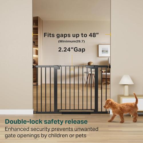 Cumbor 29.7-48 Baby Gate for Stairs, Mom's Choice Awards Winner-Dog Gate for Doorways, Auto Close Safety Pet Gate for Dogs Indoor, Easy Install Pressure Mounted Child Gate with Walk Thru Door, Black