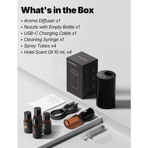 Waterless Essential Oil Diffuser Starter Kit with 4x10mL Hotel Scent Oils