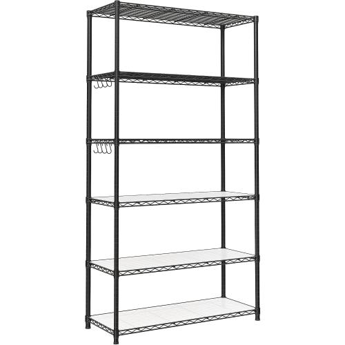 SONGMICS 6-Tier Storage Shelves, Adjustable Wire Shelving Unit, 8 Hooks COLOR SILVER ‼️