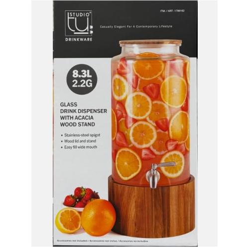 The Studio Tu Glass Drink Dispanser with acacia wood stand
