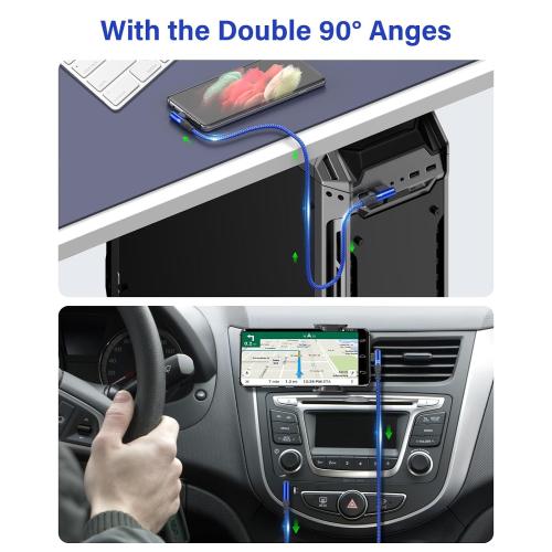 USB to USB C Cable 3.3ft 2-Pack 3.1A Fast Charging Right Angle CarPlay Cord