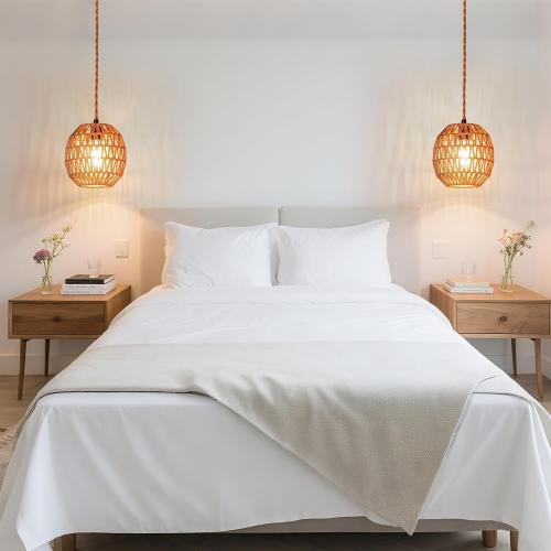 Small Lamp Shades For Table Lamps Hanging Light Boho Lamp Shades Wicker Lamp Shade for Floor Lamps, Rattan Lampshade for Hanging Lamp Wall Sconce Woven Plug in Pendant Light Egg Shade