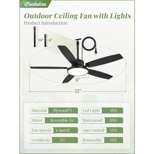 52 Outdoor Ceiling Fans with Light and Remote IP65 Wet Rated Waterproof