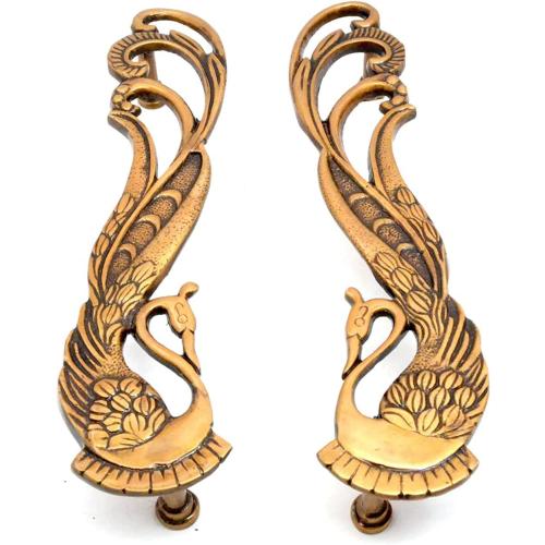 eSplanade - Designer Peacock Brass Door Handle Pair (2 pcs) | Home Decor | Door Decor | Pair of Brass Door Handles | Pair of Brass Door Pulls