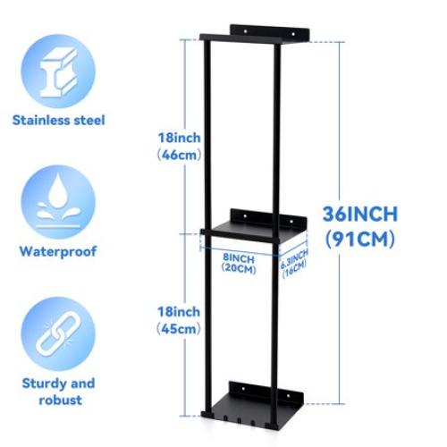 Towel Racks for Bathroom HONEIER 3 Tier Towel Holder with Shelf & 6 HooksWall Mounted Vertical Rolled Towel Storage Organizer Holder Towel Shelf Organizer for Toilet, Black