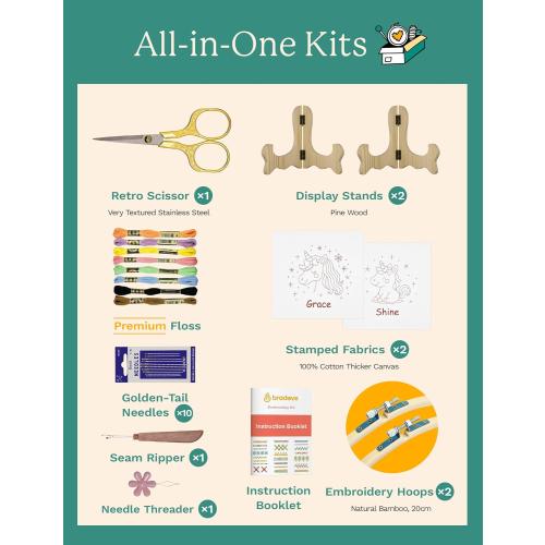 Bradove Unicorns Embroidery Kit for Beginners with Patterns