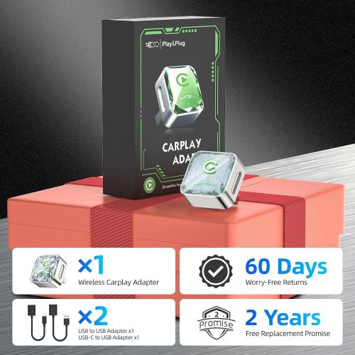 Wireless CarPlay Adapter, 5.8G Quad-Core Chip No Latency, Aerospace Silicone Cooling, Zn-Alloy & Diamond Panel, Plug & Play Wired to Wireless CarPlay Adapter