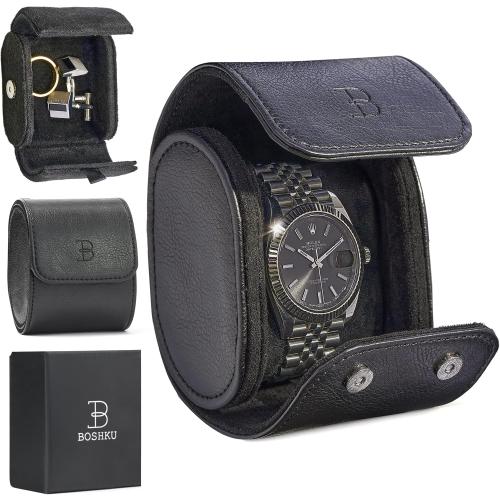 Leather Watch Roll Travel Case – Watch Travel Case for Men – Travel Watch Cases for Men – Single Watch Case Travel – Black Watch Roll Case – Leather Watch Case Travel – Watch Leather Travel Case