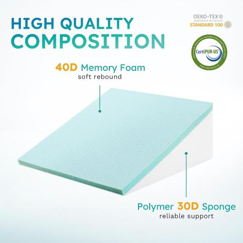 Bedluxe Wedge Pillow, 8 inch Bed Wedge Pillow for Headboard, Pillow Wedge for Acid Reflux Relief, Sleeping, After Surgery, Snoring, Gerd, Triangle Pillow Wedge - Cooling Memory Foam Top, White/Grey