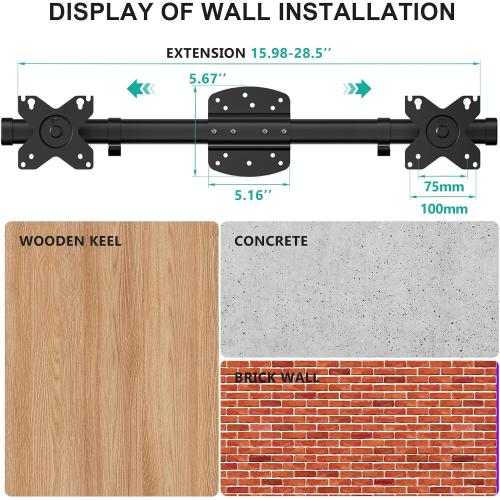 WALI Dual Monitor Wall Mount for 13-27 inch Screens, up to 22lbs