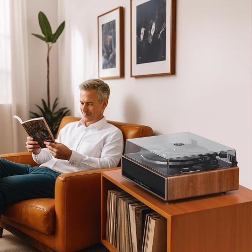 1 BY ONE Vinyl Record Player with Built-in Speakers, Belt-Drive Turntable